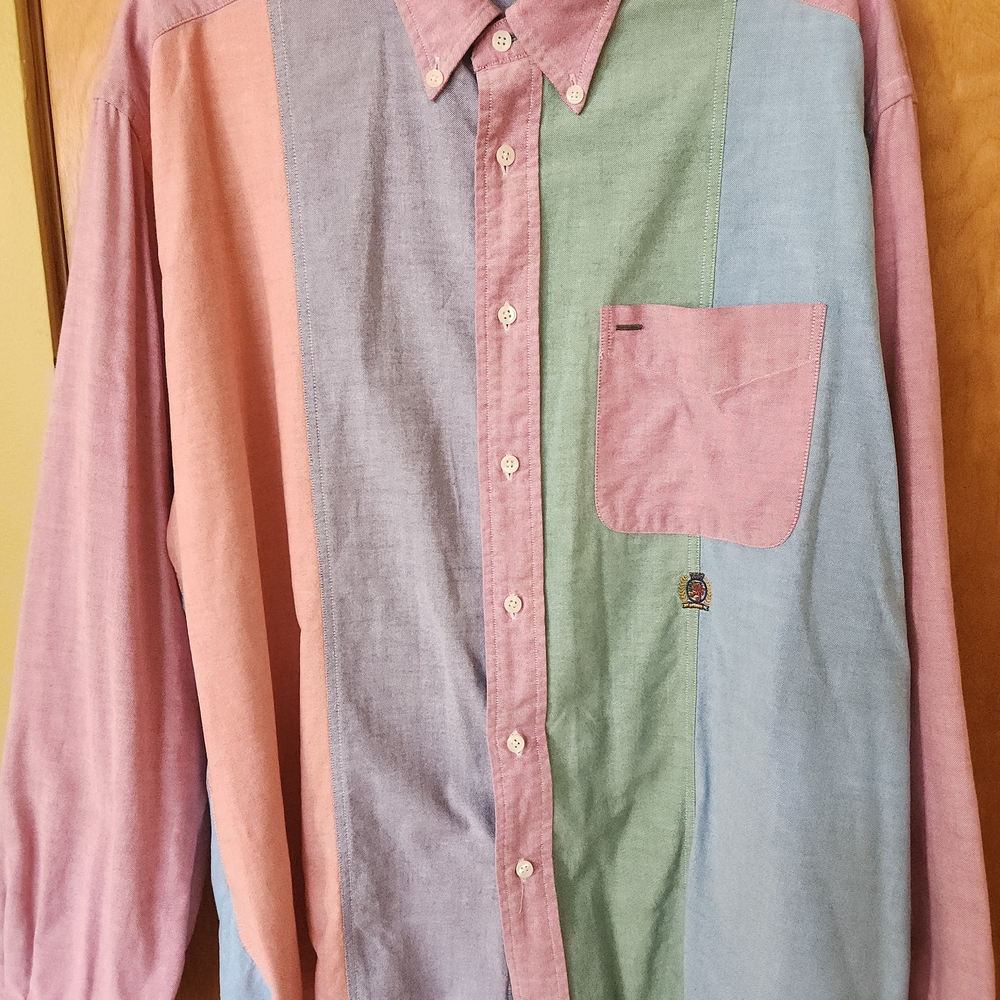 Tommy Hilfiger Y2k Colorblock Pink, Blue, and Green Shirt
